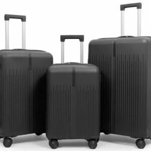 Trivana™ 3-in-1 Executive Rubber Travel Suitcase Set- Large 23kg Medium 15kg Small 10kg- Black Colour
