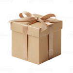 beige square gift box with brown ribbon and bow png